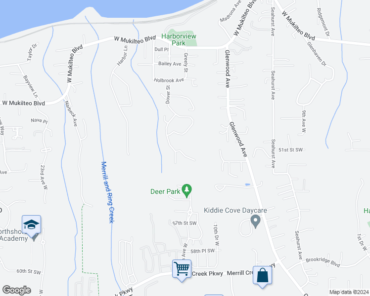 map of restaurants, bars, coffee shops, grocery stores, and more near 1625 Orca View Lane in Everett