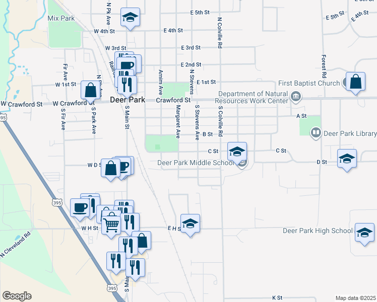 map of restaurants, bars, coffee shops, grocery stores, and more near 328 East B Street in Deer Park