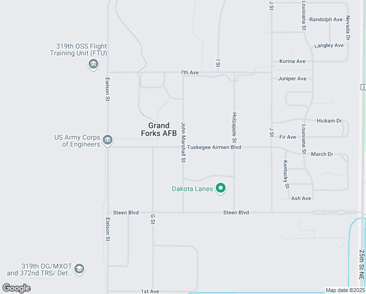 map of restaurants, bars, coffee shops, grocery stores, and more near H Street in Grand Forks AFB
