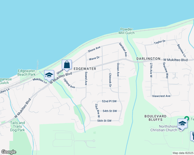 map of restaurants, bars, coffee shops, grocery stores, and more near 5015 Alki Drive in Everett