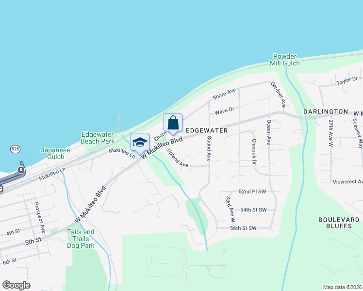 map of restaurants, bars, coffee shops, grocery stores, and more near 3702 West Mukilteo Boulevard in Everett
