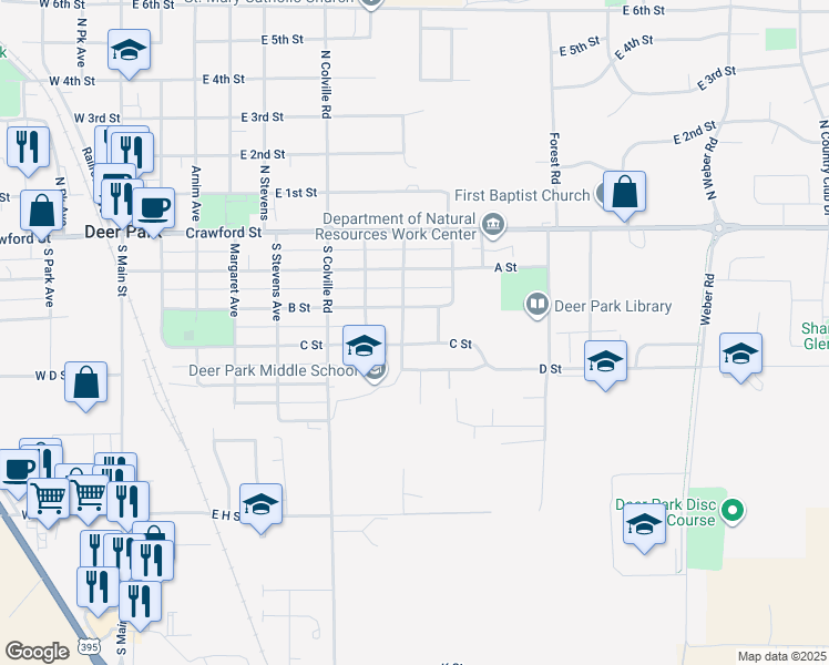 map of restaurants, bars, coffee shops, grocery stores, and more near 216 South Washington Avenue in Deer Park