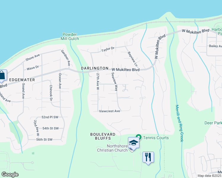 map of restaurants, bars, coffee shops, grocery stores, and more near 2516 Hillside Lane in Everett