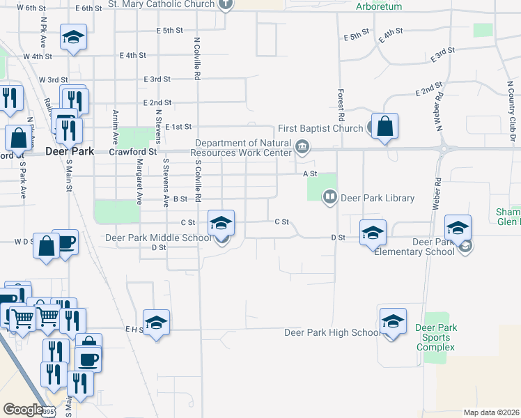 map of restaurants, bars, coffee shops, grocery stores, and more near 216 South Washington Avenue in Deer Park