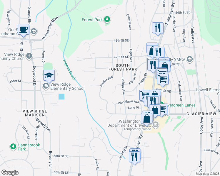 map of restaurants, bars, coffee shops, grocery stores, and more near 805 Alpine Drive in Everett