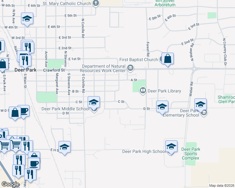 map of restaurants, bars, coffee shops, grocery stores, and more near 216 South Washington Avenue in Deer Park