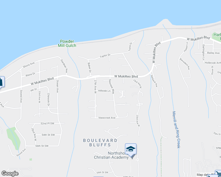map of restaurants, bars, coffee shops, grocery stores, and more near 2505 Hillside Lane in Everett