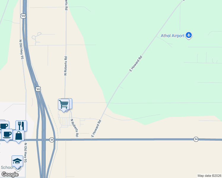 map of restaurants, bars, coffee shops, grocery stores, and more near 7720 East Howard Road in Athol