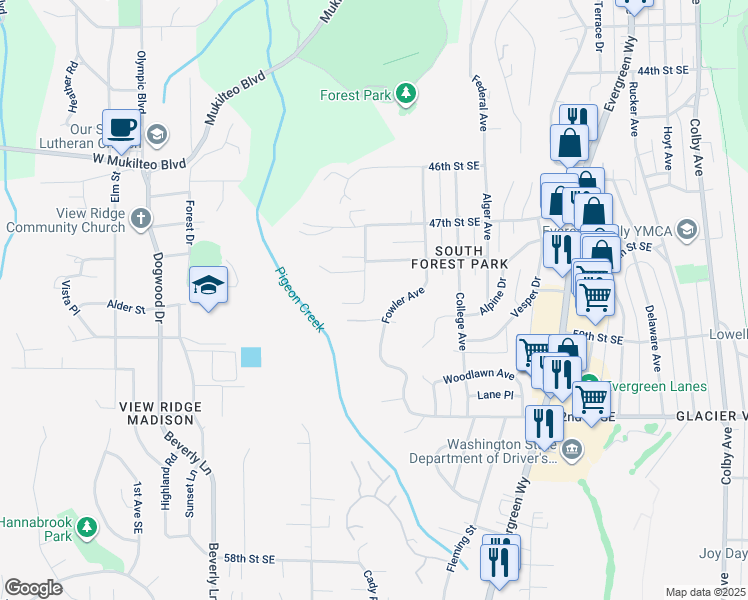 map of restaurants, bars, coffee shops, grocery stores, and more near 4828 Fowler Avenue in Everett