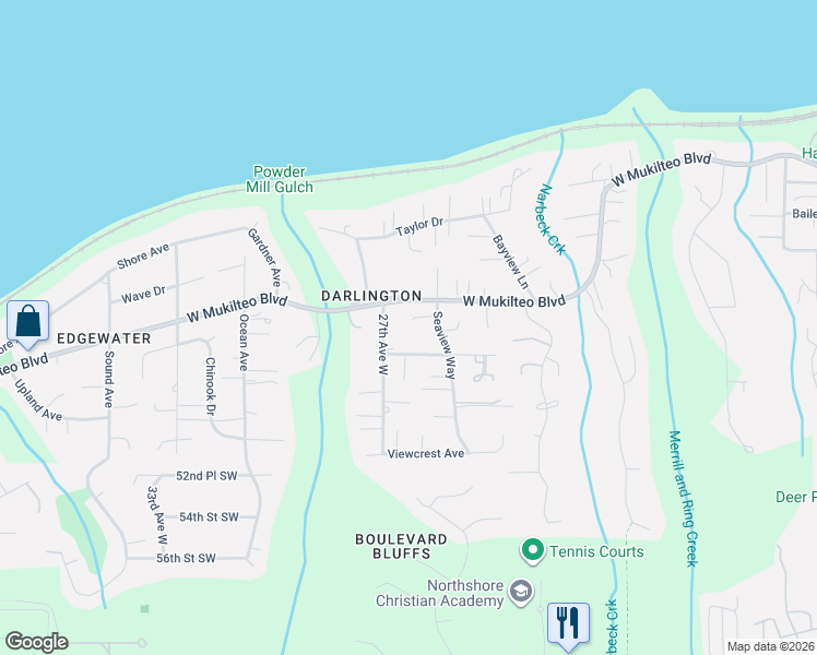 map of restaurants, bars, coffee shops, grocery stores, and more near in Everett