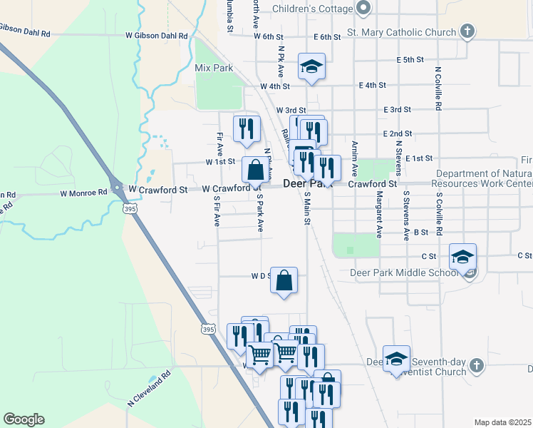 map of restaurants, bars, coffee shops, grocery stores, and more near 110 West Moore Street in Deer Park