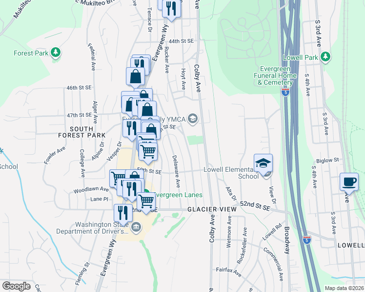 map of restaurants, bars, coffee shops, grocery stores, and more near 4818 Rucker Avenue in Everett