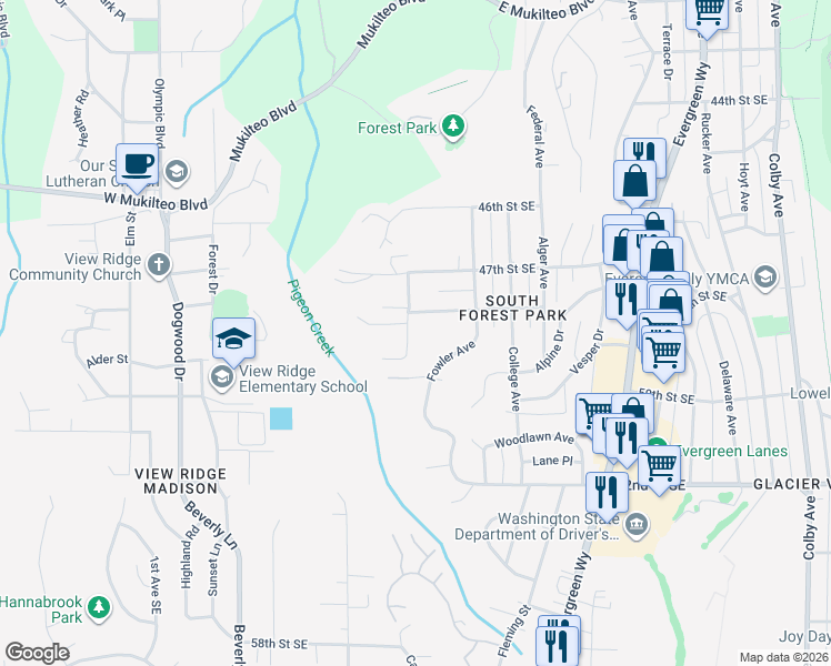 map of restaurants, bars, coffee shops, grocery stores, and more near 4813 Black Forest Lane in Everett