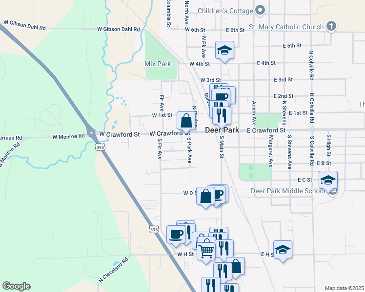 map of restaurants, bars, coffee shops, grocery stores, and more near 110 West Moore Street in Deer Park
