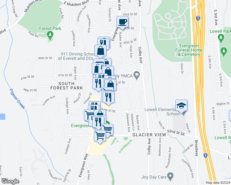 map of restaurants, bars, coffee shops, grocery stores, and more near 4807 Wilmington Avenue in Everett