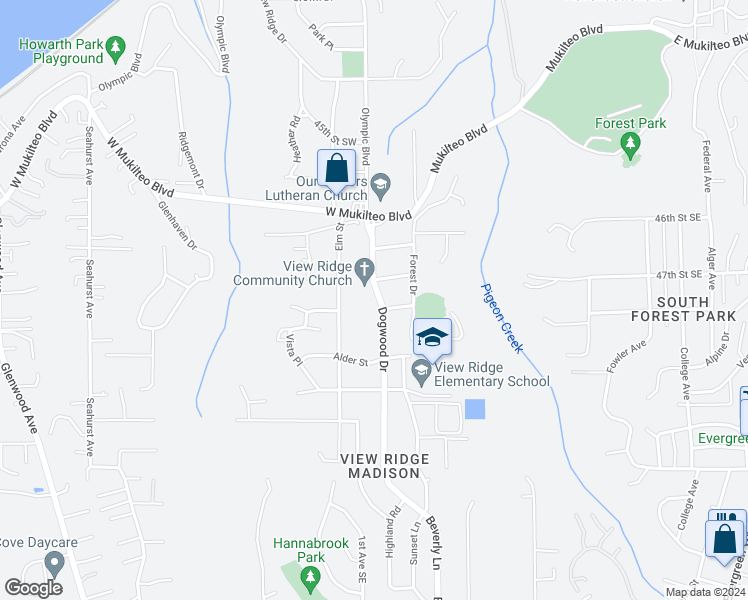 map of restaurants, bars, coffee shops, grocery stores, and more near 4814 Dogwood Drive in Everett