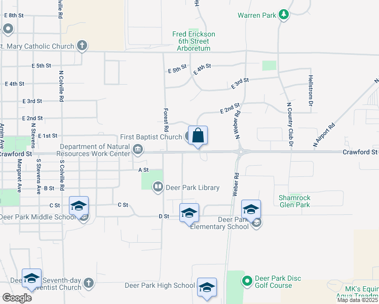 map of restaurants, bars, coffee shops, grocery stores, and more near 1205 East Crawford Street in Deer Park