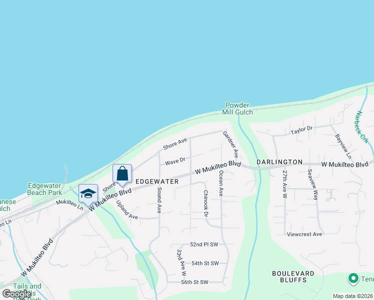 map of restaurants, bars, coffee shops, grocery stores, and more near 3311 Shore Avenue in Everett