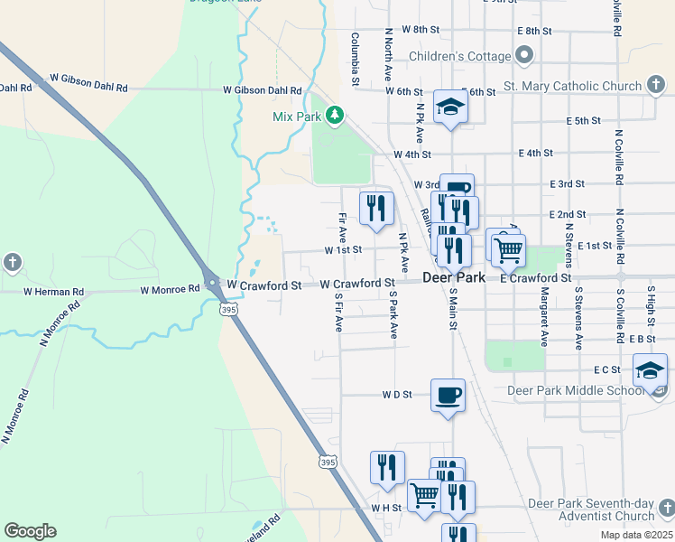 map of restaurants, bars, coffee shops, grocery stores, and more near 318 West Crawford Street in Deer Park