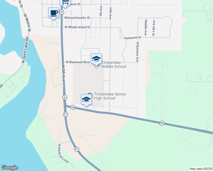 map of restaurants, bars, coffee shops, grocery stores, and more near 31153 North 10th Street in Spirit Lake