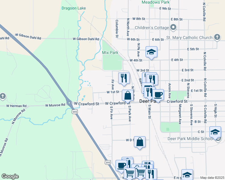 map of restaurants, bars, coffee shops, grocery stores, and more near 248 West Crawford Street in Deer Park