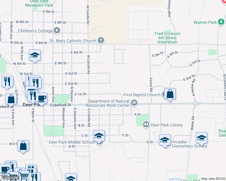 map of restaurants, bars, coffee shops, grocery stores, and more near 720 East 1st Street in Deer Park