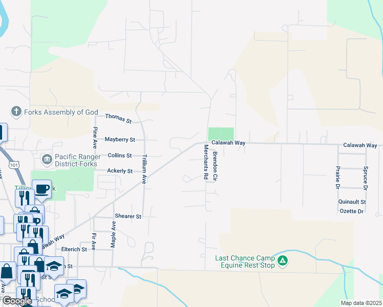 map of restaurants, bars, coffee shops, grocery stores, and more near 1041 Lyons Court in Forks