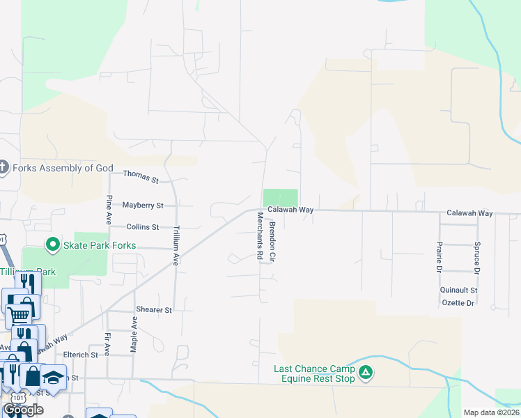 map of restaurants, bars, coffee shops, grocery stores, and more near 736 Merchants Road in Forks