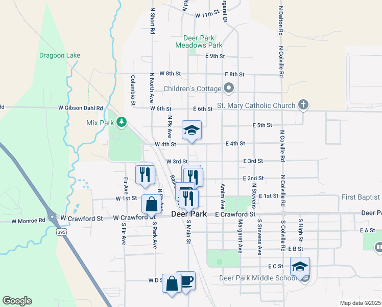 map of restaurants, bars, coffee shops, grocery stores, and more near 316 North Main Avenue in Deer Park