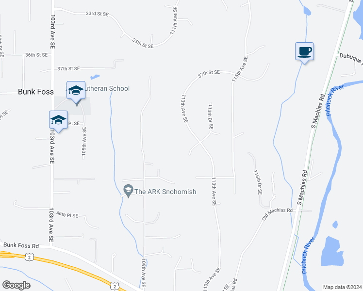 map of restaurants, bars, coffee shops, grocery stores, and more near 11207 42nd Street Southeast in Snohomish