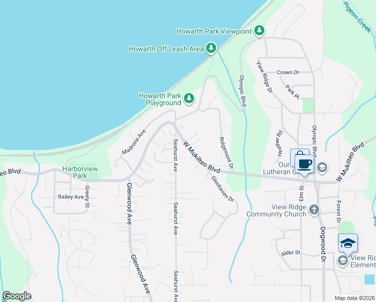 map of restaurants, bars, coffee shops, grocery stores, and more near 1016 West Mukilteo Boulevard in Everett