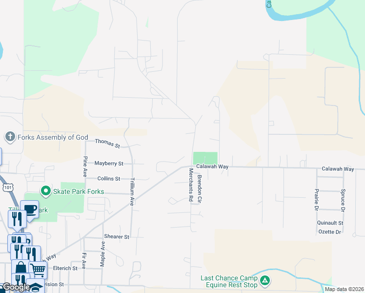 map of restaurants, bars, coffee shops, grocery stores, and more near 736-798 Merchants Road in Forks