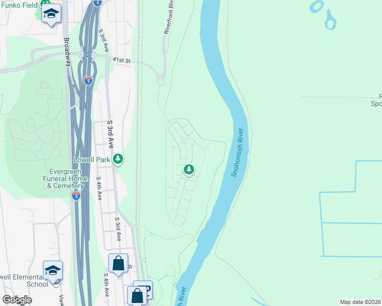 map of restaurants, bars, coffee shops, grocery stores, and more near 3023 44th Street Southeast in Everett