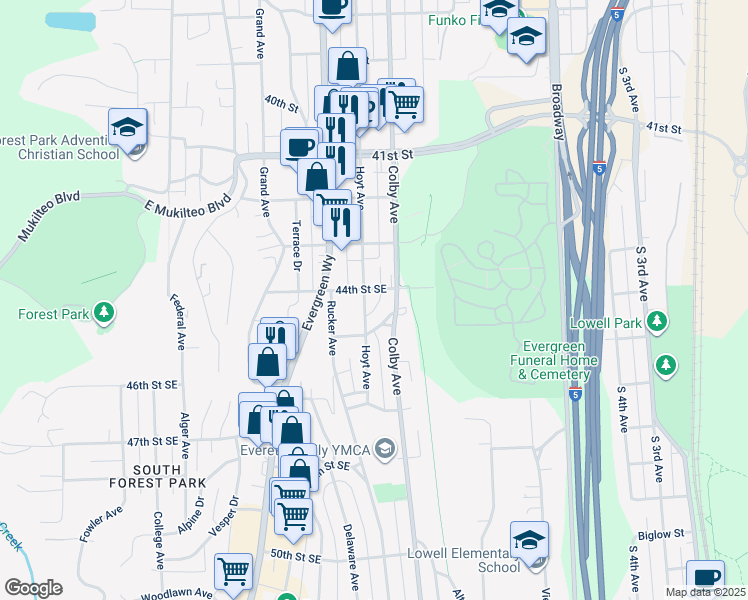 map of restaurants, bars, coffee shops, grocery stores, and more near 4328 Hoyt Avenue in Everett