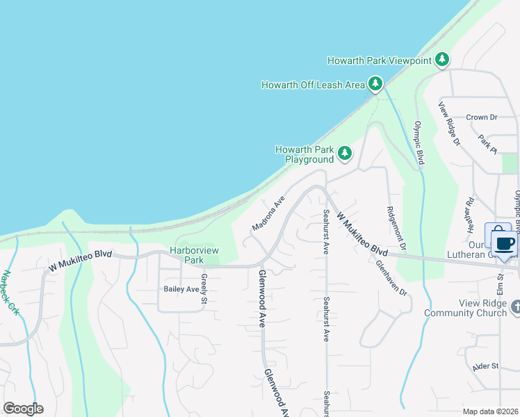 map of restaurants, bars, coffee shops, grocery stores, and more near 1405 Madrona Ave in Everett