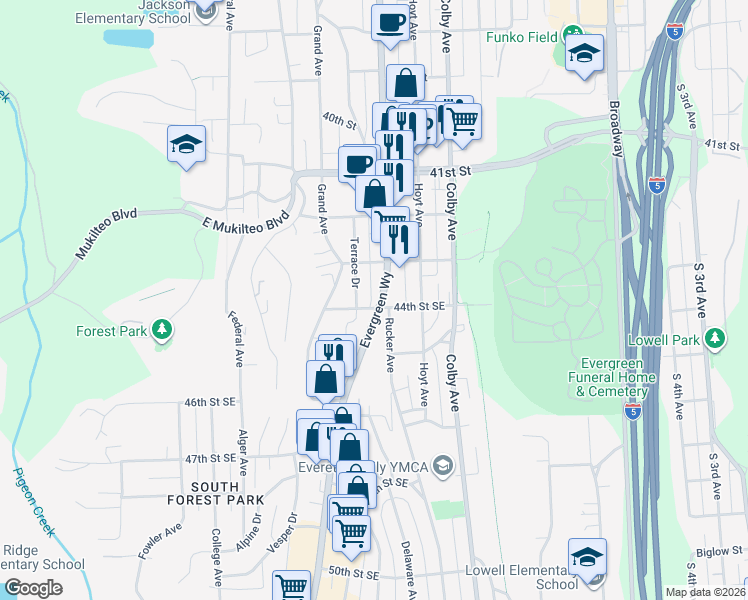 map of restaurants, bars, coffee shops, grocery stores, and more near 4330 Rucker Avenue in Everett