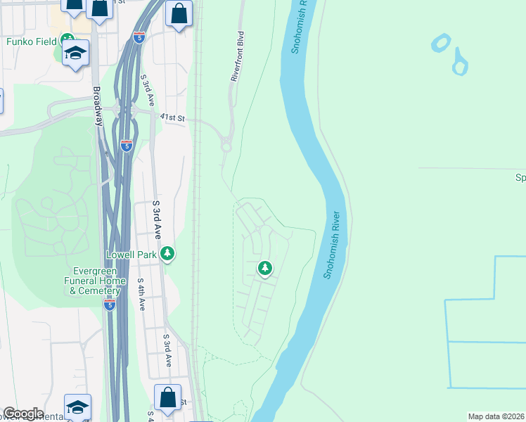 map of restaurants, bars, coffee shops, grocery stores, and more near 4323 29th Drive Southeast in Everett