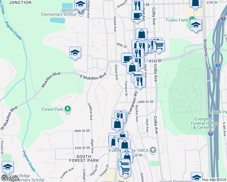 map of restaurants, bars, coffee shops, grocery stores, and more near 1105 Sumner Lane in Everett