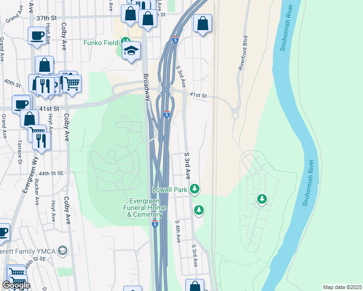 map of restaurants, bars, coffee shops, grocery stores, and more near 4224 South 3rd Avenue in Everett