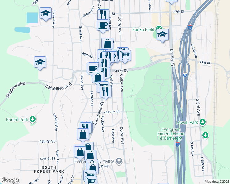 map of restaurants, bars, coffee shops, grocery stores, and more near 4230 Hoyt Avenue in Everett