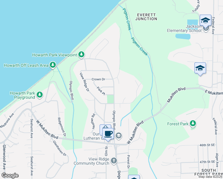 map of restaurants, bars, coffee shops, grocery stores, and more near 606 Olympic Boulevard in Everett