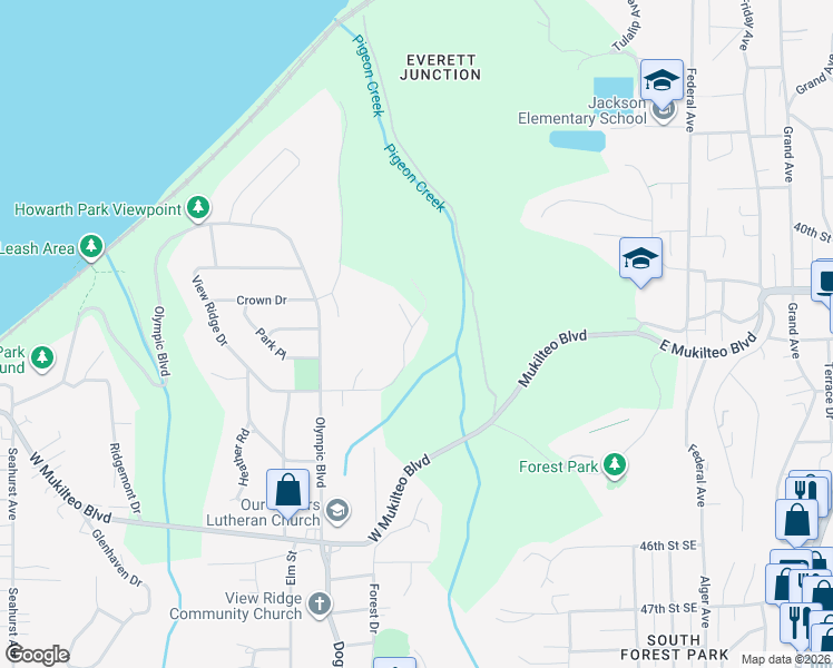 map of restaurants, bars, coffee shops, grocery stores, and more near 505 East View Ridge Drive in Everett