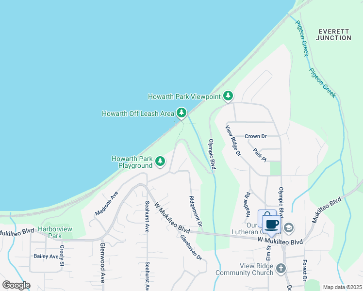 map of restaurants, bars, coffee shops, grocery stores, and more near 1010 Olympic Boulevard in Everett