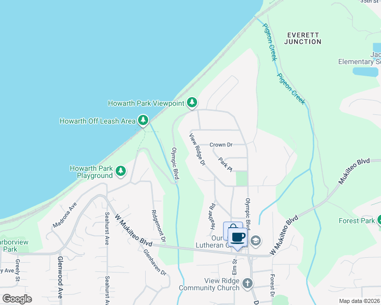 map of restaurants, bars, coffee shops, grocery stores, and more near 448 View Ridge Drive in Everett