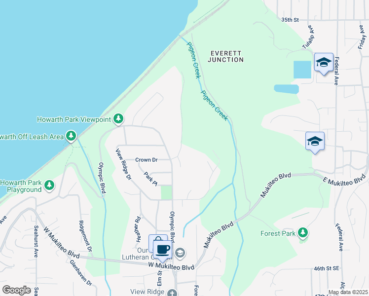 map of restaurants, bars, coffee shops, grocery stores, and more near 721 Crown Drive in Everett