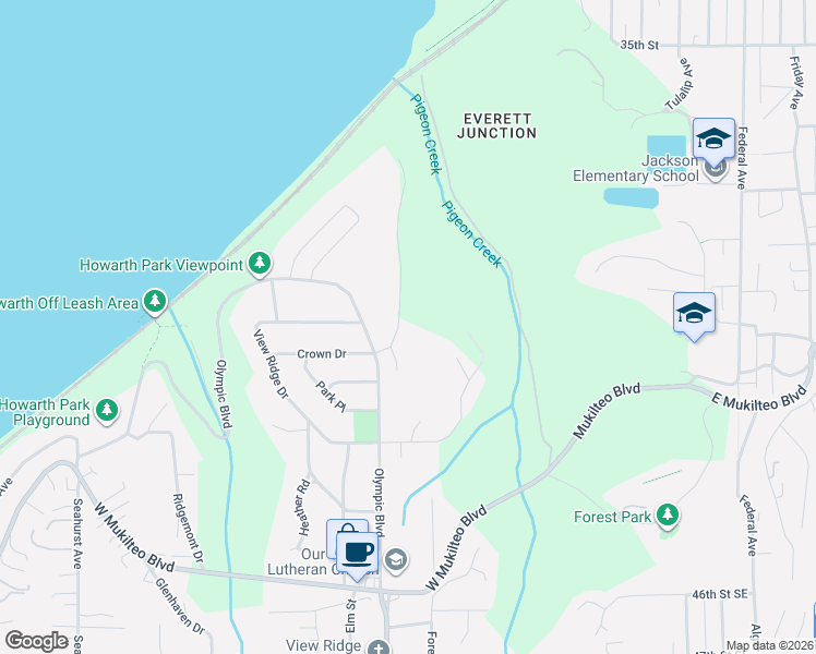 map of restaurants, bars, coffee shops, grocery stores, and more near 721 Crown Drive in Everett