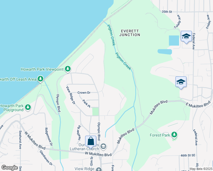 map of restaurants, bars, coffee shops, grocery stores, and more near 721 Crown Drive in Everett