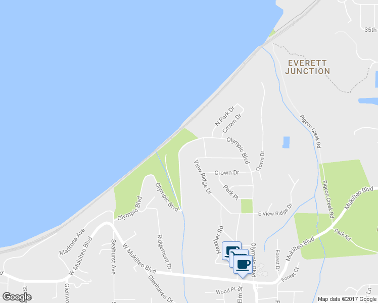 map of restaurants, bars, coffee shops, grocery stores, and more near 531 View Ridge Drive in Everett