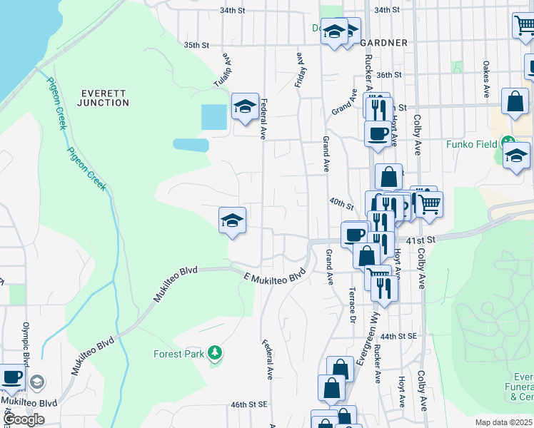 map of restaurants, bars, coffee shops, grocery stores, and more near 4007 Federal Avenue in Everett