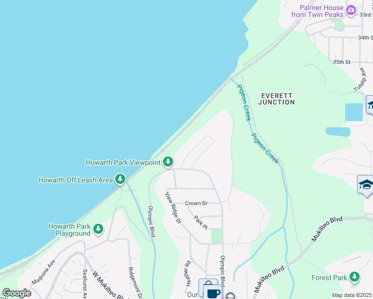 map of restaurants, bars, coffee shops, grocery stores, and more near 1040 North Park Drive in Everett